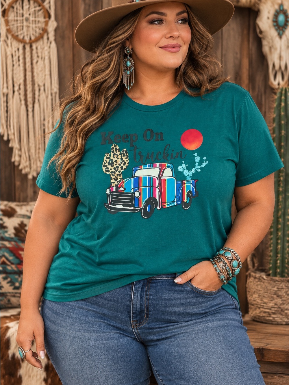 Keep On Truckin' Graphic Tee - Teal Women’s Short Sleeve